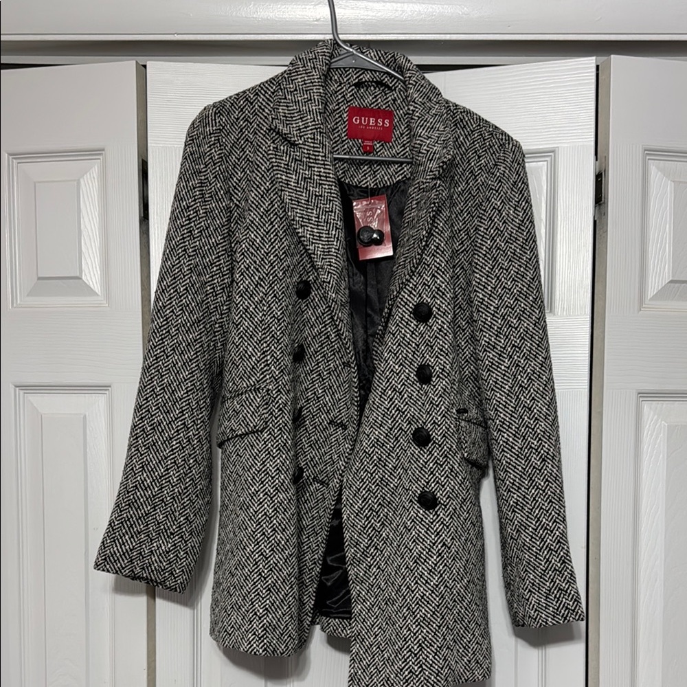 Guess Herringbone Blazer in Black and White